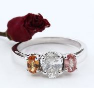 14 K White Gold Padparadscha Sapphire & Diamond Ring