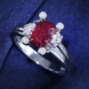 14 K / 585 White Gold GIA Certified Ruby & Diamond Ring