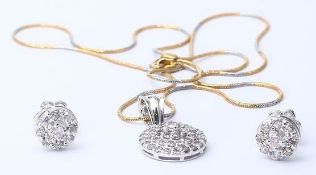 14 K White Gold Pendant and Earrings with PINK Diamonds