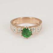 14 K Rose Gold Tsavorite Garnet & Diamond Ring