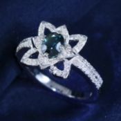 14 K White Gold GIA Cert. Blue Sapphire & Diamond Ring