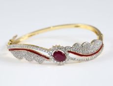 14 K Yellow Gold Bracelet Ruby, Diamonds & Enamel work