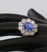 14K White Gold Blue Sapphire (IGI Cert.) & Diamond Ring
