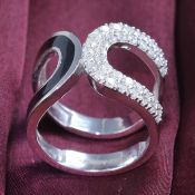 14 K White Gold Diamond Ring with Black Enamel work