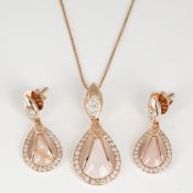 14 K / 585 Rose Gold Diamond & Mother of Pearl Pendant Necklace Set