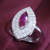 14 K White GoId IGI Cert. Designer Ruby & Diamond Ring