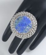14 K / 585 White Gold Floral Carved Tanzanite (IGI Certified) & Diamond Cocktail Ring