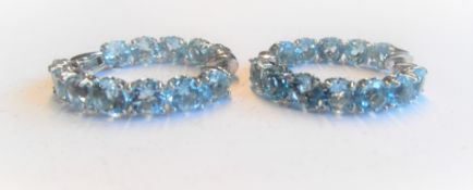 Silver Blue Topaz Hoop Earrings
