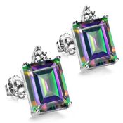 10K White Gold Diamond & Mystic Rainbow Amethyst Earrings