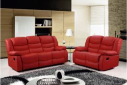 Brand new boxed Roma 3 seater plus 2 seater leather reclining sofas in red