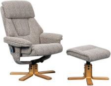 Brand new boxed cannes heat and massage swivel reclining chair with footstool in oatmeal fabric