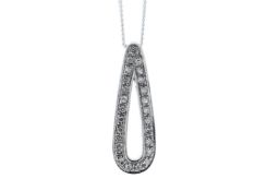 9k White Gold Fancy Cluster Teardrop Shape Diamond Pendant 0.12 Carats