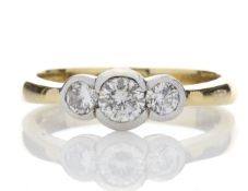18k Three Stone Rub Over Set Diamond Ring 0.65 Carats