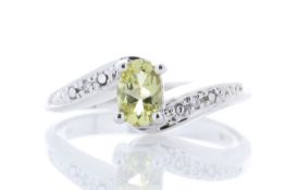 9k White Gold Diamond And Lemon Quartz Ring 0.01 Carats