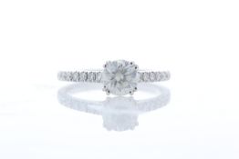 18k White Gold Single Stone Prong Set With Stone Set Shoulders Diamond Ring (0.93) 1.18 Carats