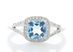 9k White Gold Blue Topaz And Diamond Ring 0.22 Carats