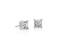 18k White Gold Single Stone Princess Cut Diamond Earring 2.01 Carats