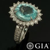 Total 5,63 ct (GIA Certified) Paraiba Tourmaline Ring / 18K/