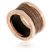 BVLGARI B.Zero1 Band 18K Rose Gold and Brown Marble Ring