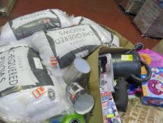 (265) LARGE PALLET APPROX 4FT TALL TO CONTAIN GAMES HUB TUMBLE ROCKET, CYCLOPSE CHARACTER SOFT ...