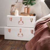 (NN66) Cream Storage Trunks - Set of 2 Fill your trunks with anything from bedding, towels and...