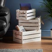 (NN119) Set of 3 White Storage Crates Add vintage-style to your home with this beautiful set o...