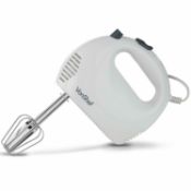 (NN134) Hand Mixer 120W Electric 5 Speed Settings, White. Practical - whip up fluffy meringue, ...
