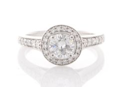 18ct White Gold Single Stone With Halo Setting Ring (0.63) 0.91 Carats