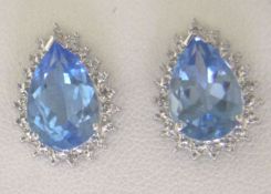 9ct White Gold Diamond And Blue Topaz Earring 0.03 Carats