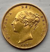 Extremely fine 1873 gold half sovereign - die 286 unknown
