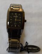 Skone Men's Watch Square Black Dial Metal Stap