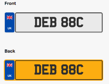 DEB 88C. Private vehicle registration number plate, ready to transfer to new owner