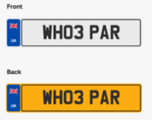 WH03 PAR. Private vehicle registration number plate, ready to transfer to new owner