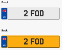 2 FOD. Private vehicle registration number plate, ready to transfer to new owner