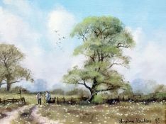 Stephen Hawkins signed oil painting on board, countryside view