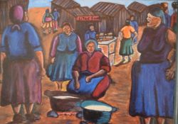Two Unusual African Style Paintings in metal frames