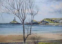 Framed Watercolour Mumbles Head by Ken.W.Lewis 1976