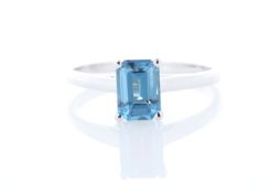 9ct White Gold Single Stone Emerald Cut Blue Topaz Ring 1.15 Carats