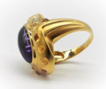 18ct YELLOW GOLD AMETHYST, CITRINE & DIAMOND RING