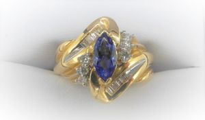 14Ct Yellow Gold Diamond & Tanzanite 'S'shaped Ring