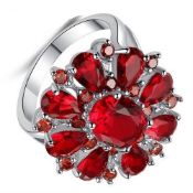 Silver Ruby Cluster Ring