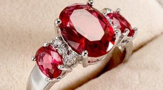SILVER 3 STONE RUBY RING