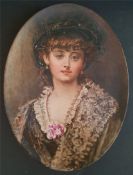 Antique Art Hand Painted Oil Portrait Oval Charger c1800's Monogram L/Right