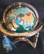 Collectable Agate and Brass 12 inch Globe Green Base Colour