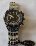 Skone Men's Watch Black Dial Silver Strap