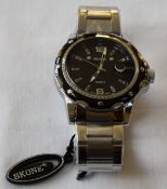 Skone Black Dial Dark Bezel Metal Strap Men's Watch