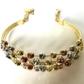Italian Dorica Beads Bracelet. 14K Tri Colour White Yellow and Rosegold. 8.3 In. (21 cm)