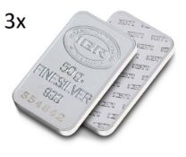 3x 50gr 99,9 % Silver Bullion (Sealed and Certified)