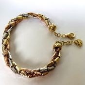 Italian Dorica Beads Bracelet In 14K Tri Colour White Yellow and Rosegold. 8.3 In (21 cm)