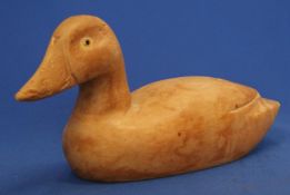 Decoy Duck with Glass eyes Vintage Wooden Hand carved Handmade Blonde